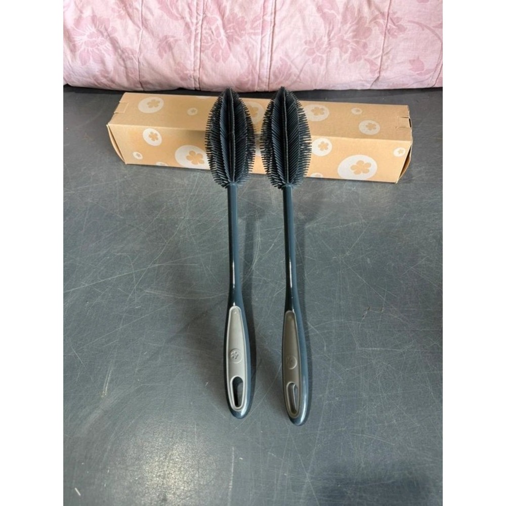 Silicone Long Handle Bottle Cleaning Brush Set 2Pk Charcoal Grey
